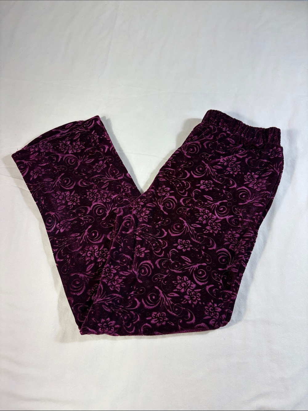 Marc New York Andrew Marc Burgundy Velvet Burnout Floral Wide Leg Pants XS NWT - Picture 10 of 11